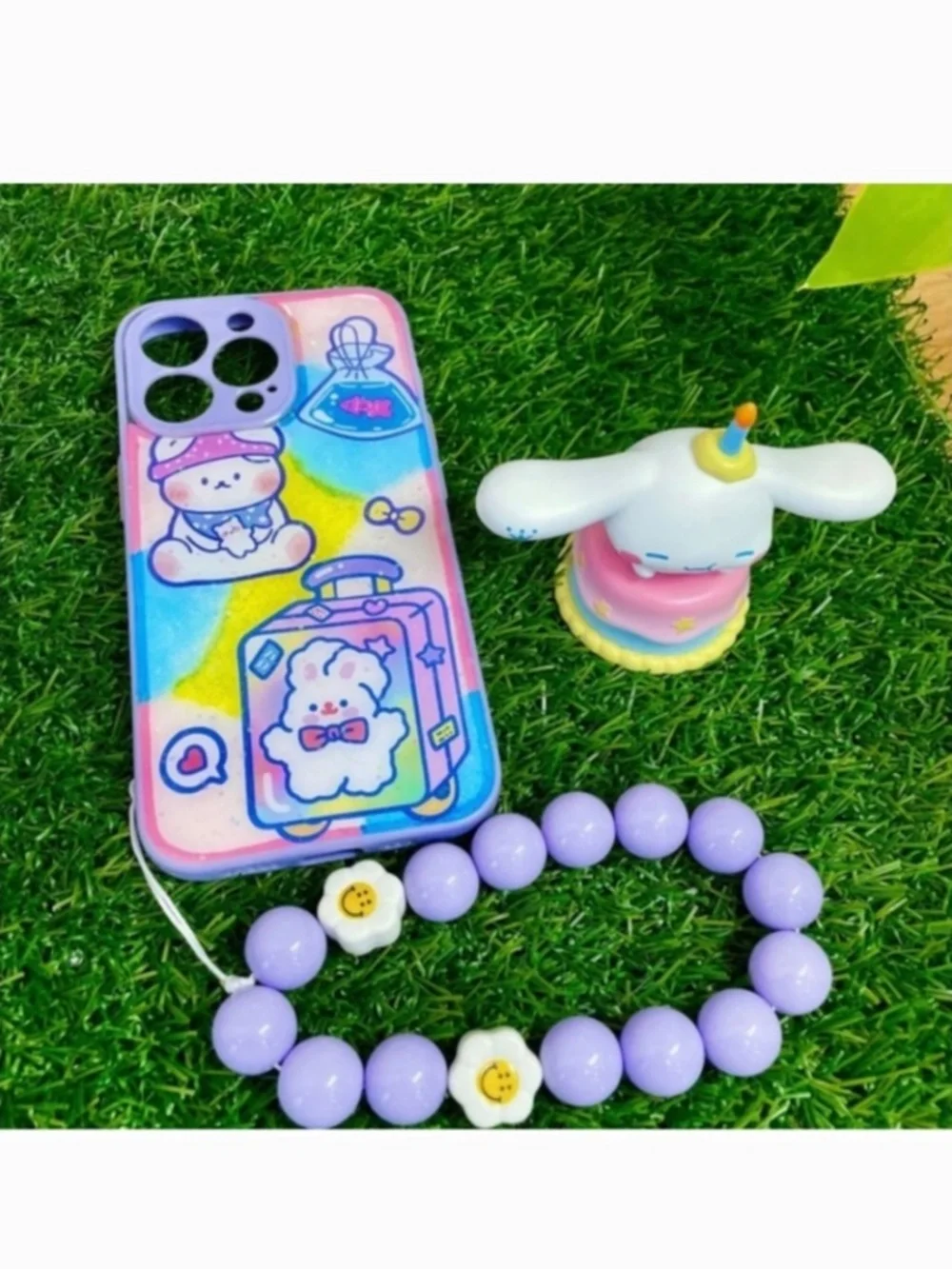 iPhone 13pro cartoon case.Handmade cute case with free gift beads chain